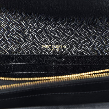 Saint Laurent Grain De Poudre Matelasse Chevron Monogram Flap Wallet Black 6 of 8