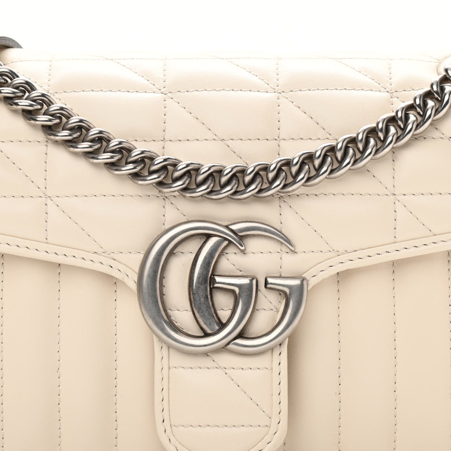 Calfskin Matelasse Aria Small GG Marmont Shoulder Bag Mystic White