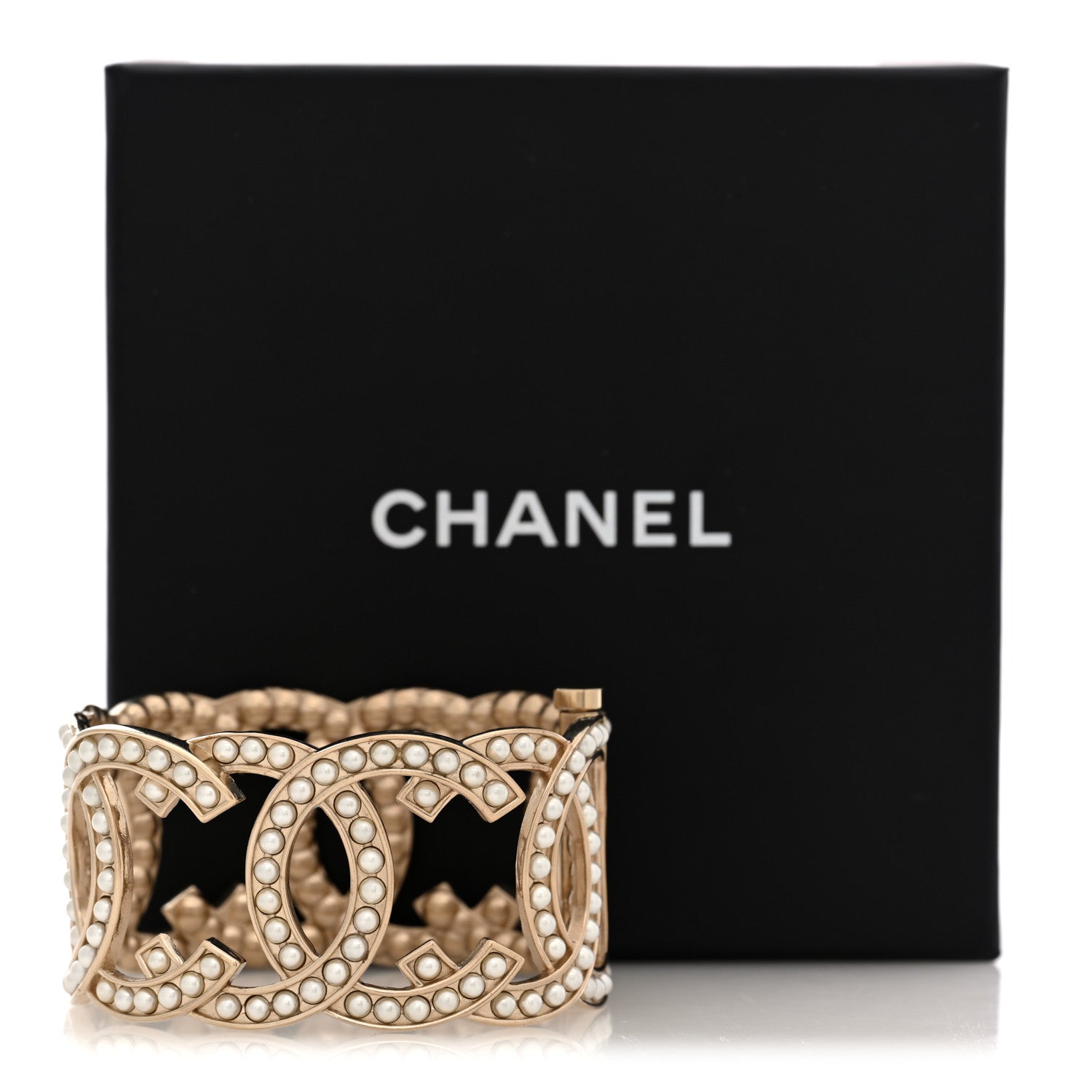 Chanel Metal Pearl CC Cuff Bracelet Gold 5 of 5