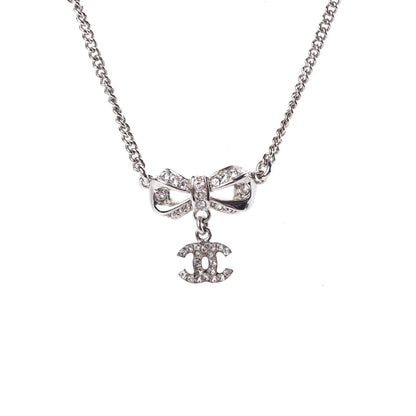 Chanel Crystal CC Bow Necklace Silver 4 of 5