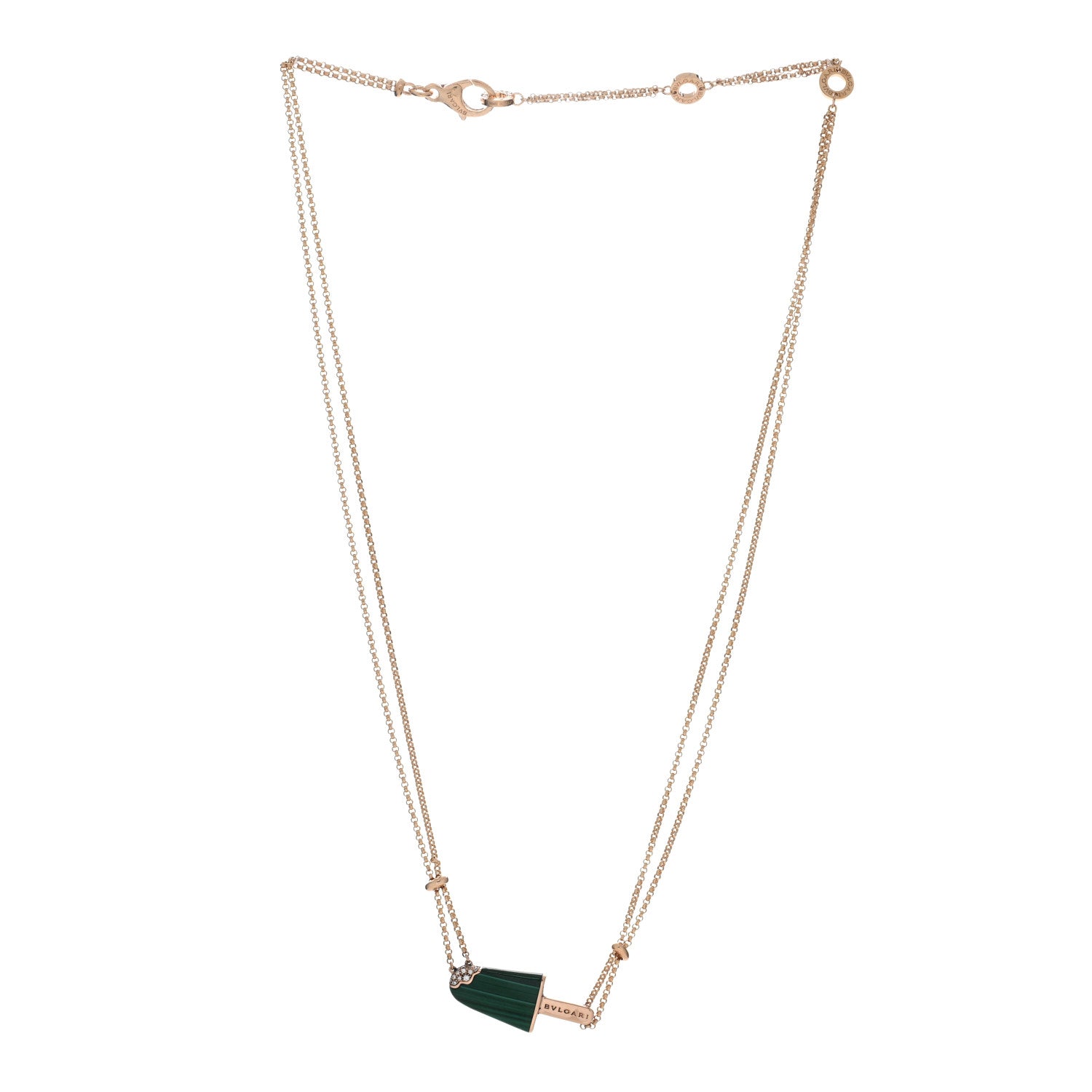 Bulgari 18K Rose Gold Diamond Malachite Gelati Necklace 3 of 5