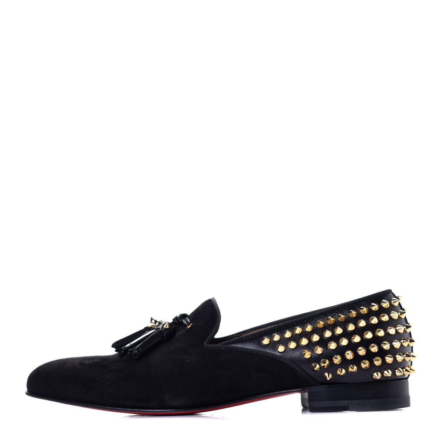 Velvet Tassel Spikes Mens Flat Loafers 41.5 Black