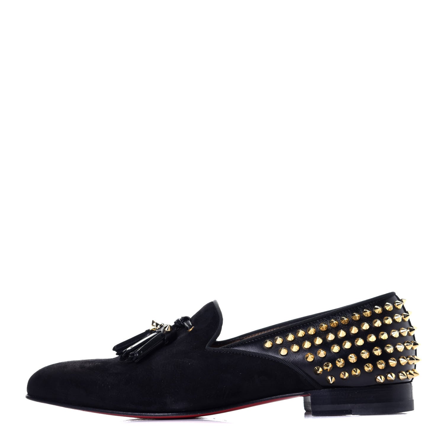 Christian Louboutin Velvet Tassel Spikes Mens Flat Loafers 41.5 Black 1 of 8