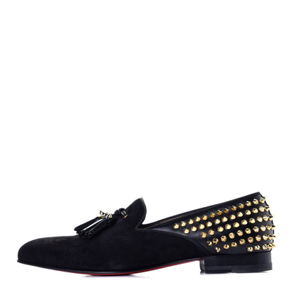 Christian Louboutin Velvet Tassel Spikes Mens Flat Loafers 41.5 Black 1 of 8