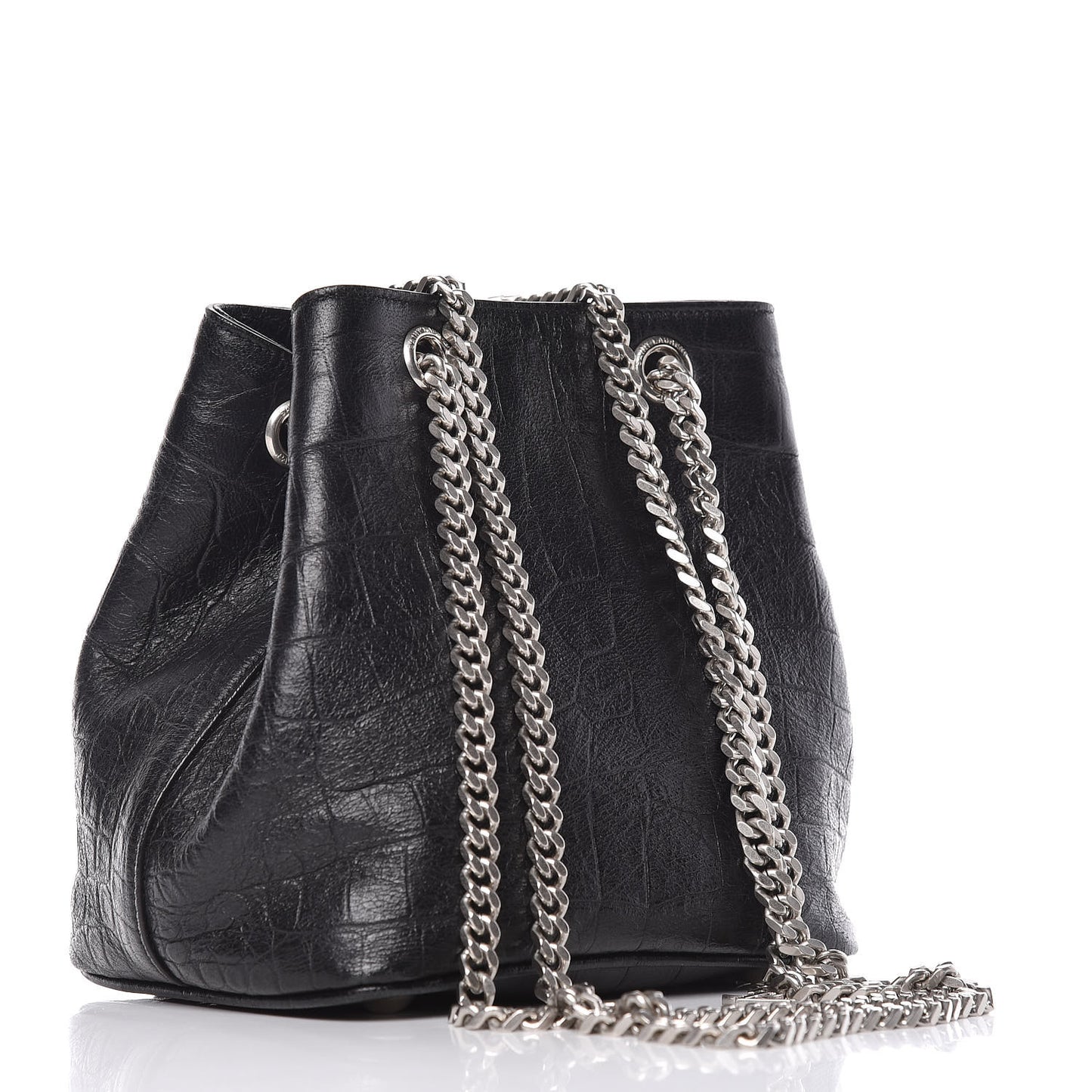 Calfskin Crocodile Embossed Baby Emmanuelle Bucket Bag Black