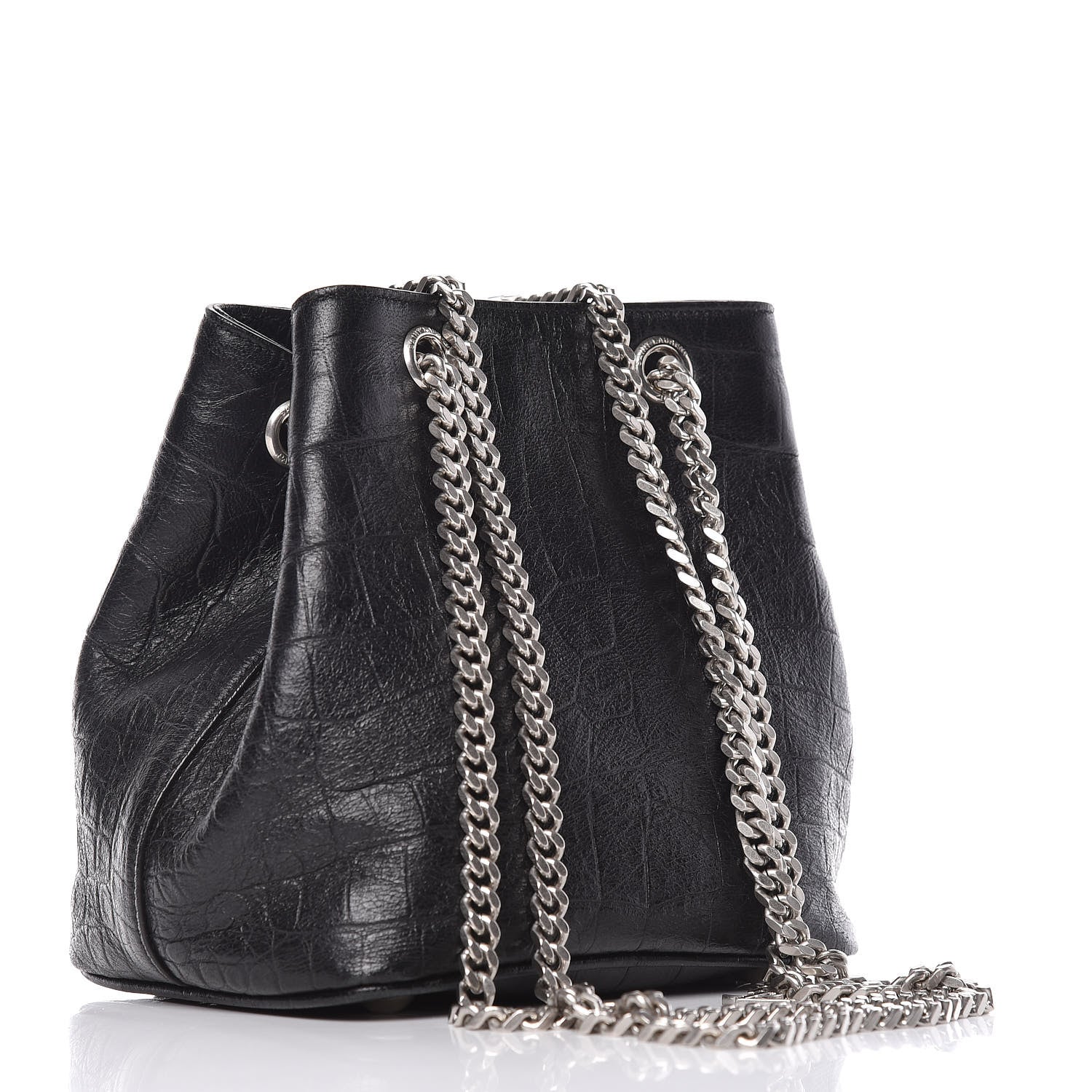 Saint Laurent Calfskin Crocodile Embossed Baby Emmanuelle Bucket Bag Black 3 of 10