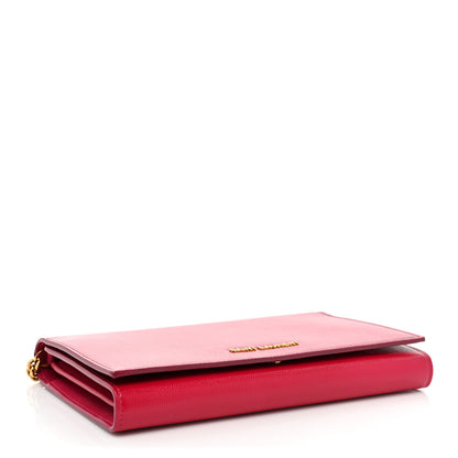 Saint Laurent Grain de Poudre Classic Letters Chain Wallet Fuchsia 3 of 21