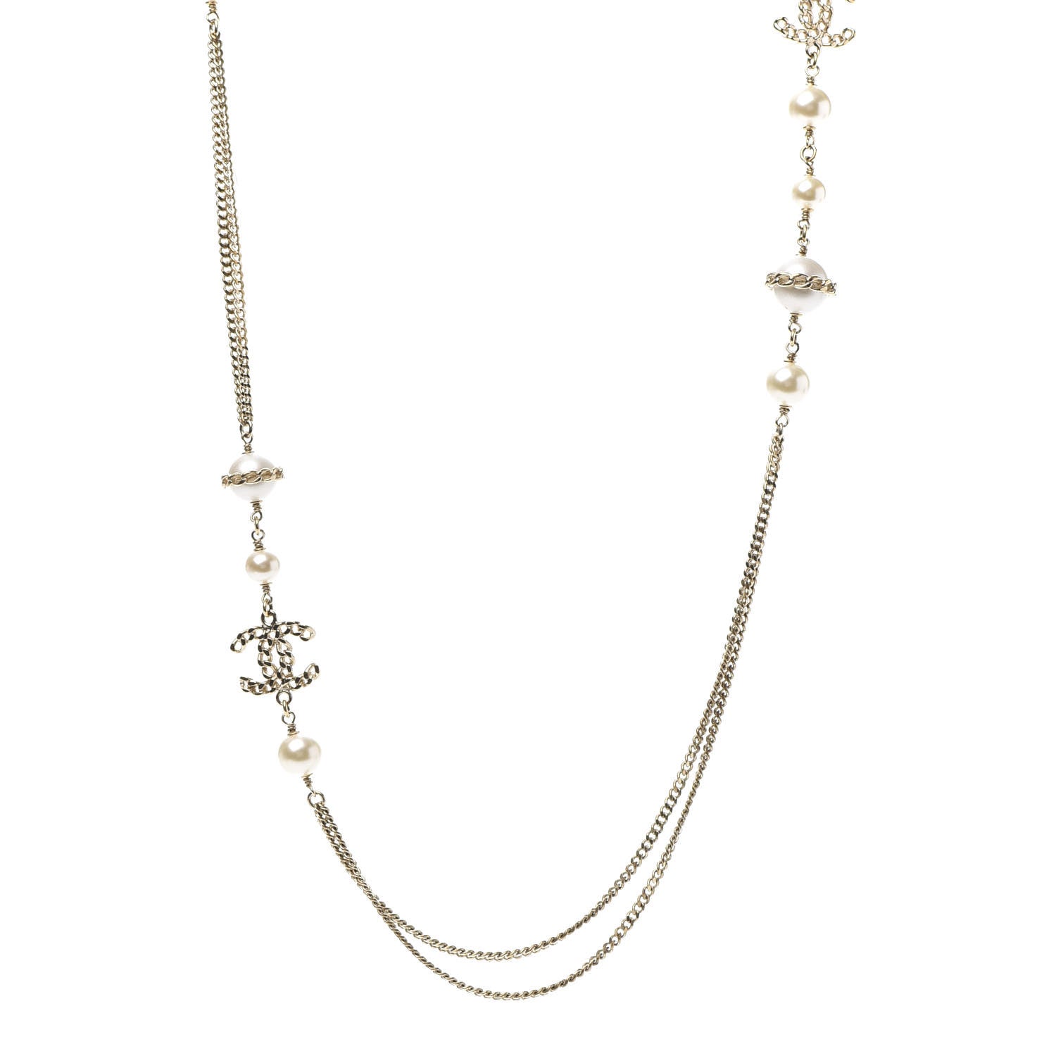 Chanel Pearl Chain CC Multi Strand Necklace Gold 1 of 7