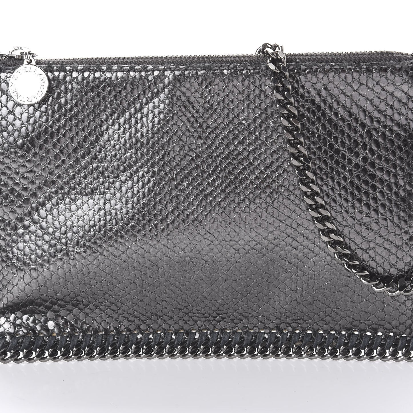 Metallic Snake Print Falabella Pochette Ruthenium