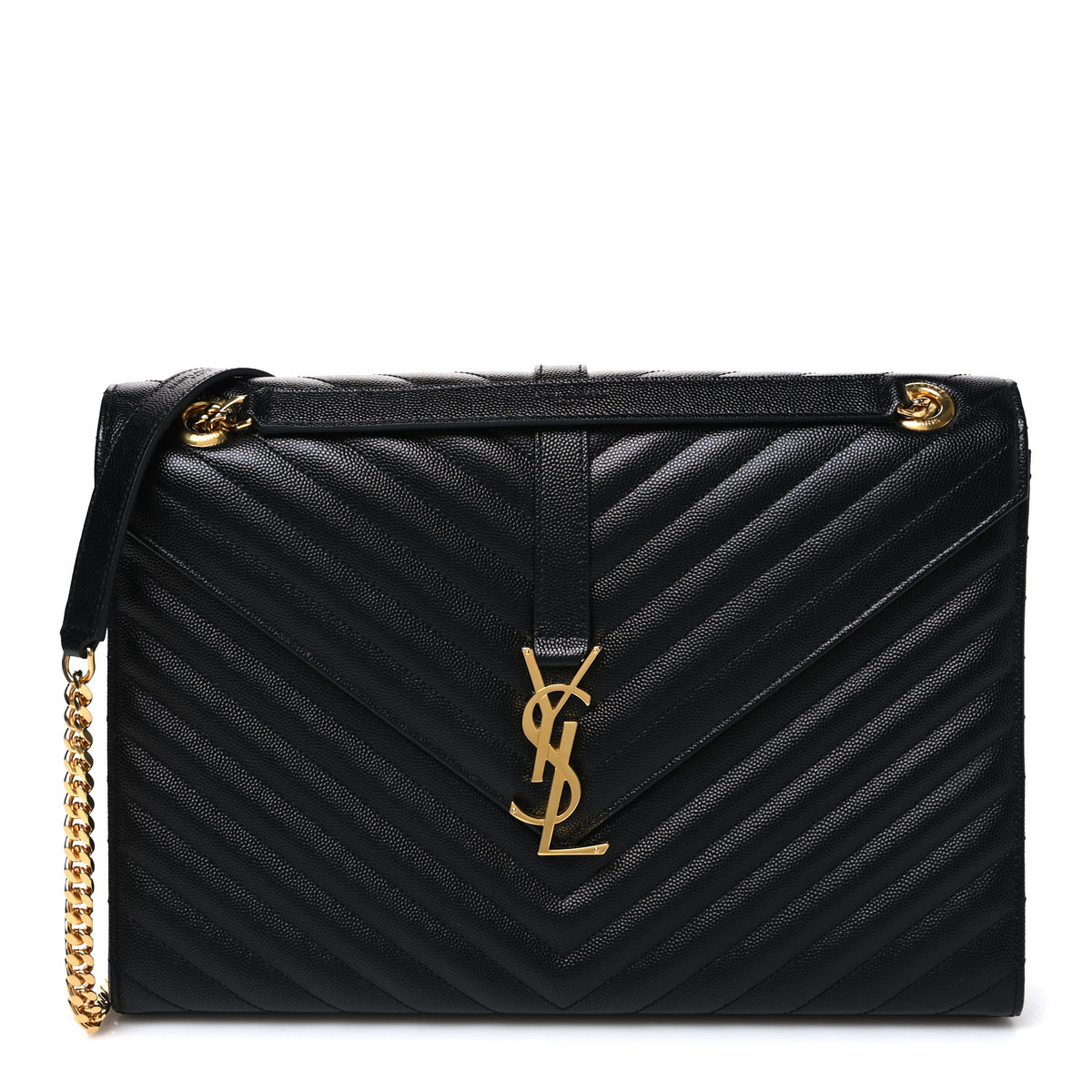 Saint Laurent Grain De Poudre Matelasse Chevron Large Monogram Satchel Black 1 of 10