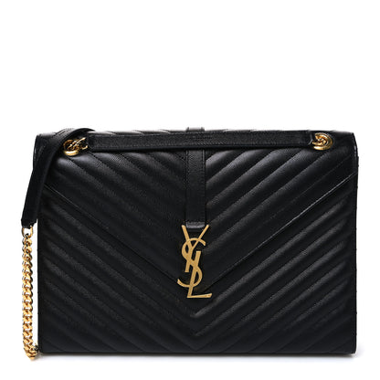 Saint Laurent Grain De Poudre Matelasse Chevron Large Monogram Satchel Black 1 of 10