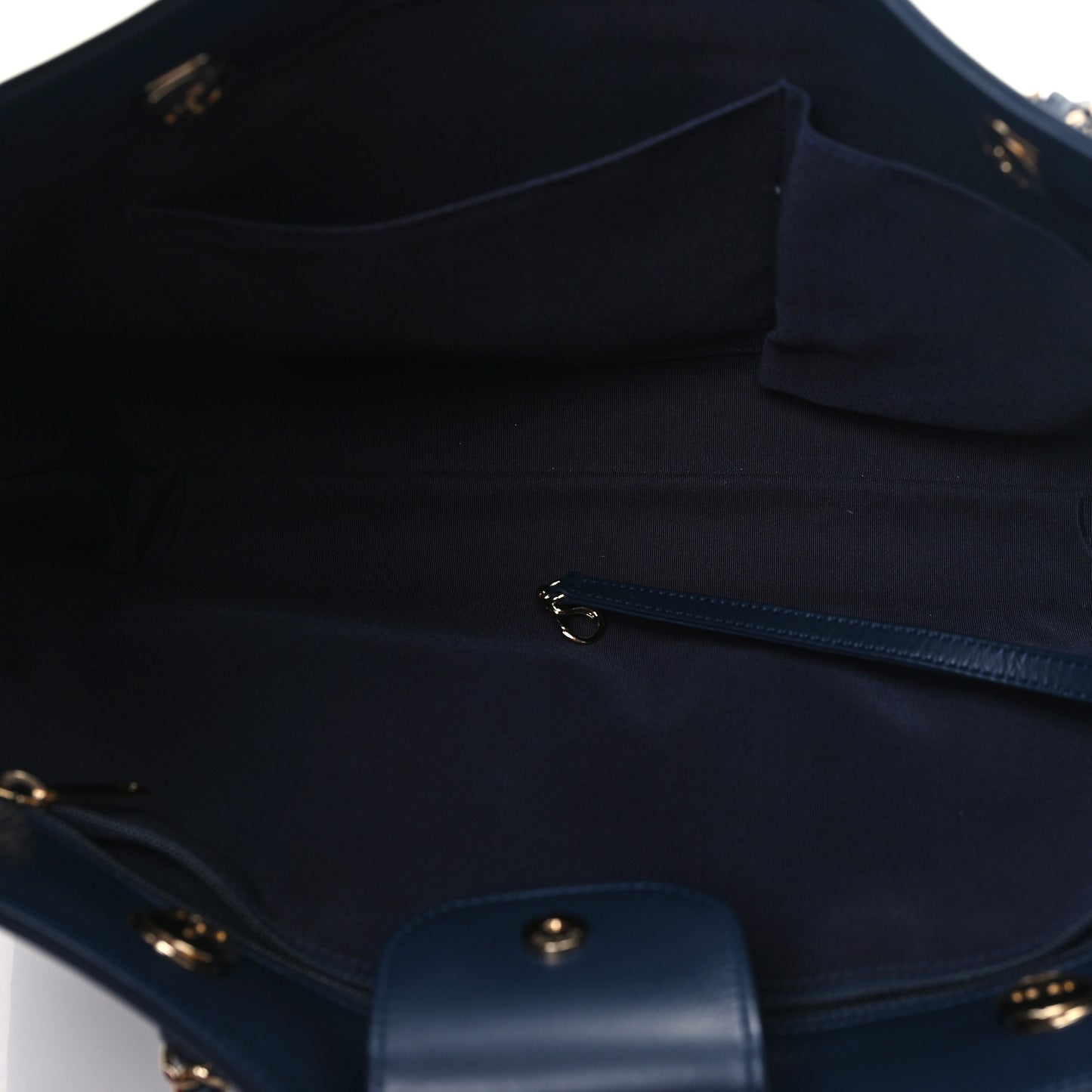 Glazed Calfskin Stitched Shopping Tote Blue