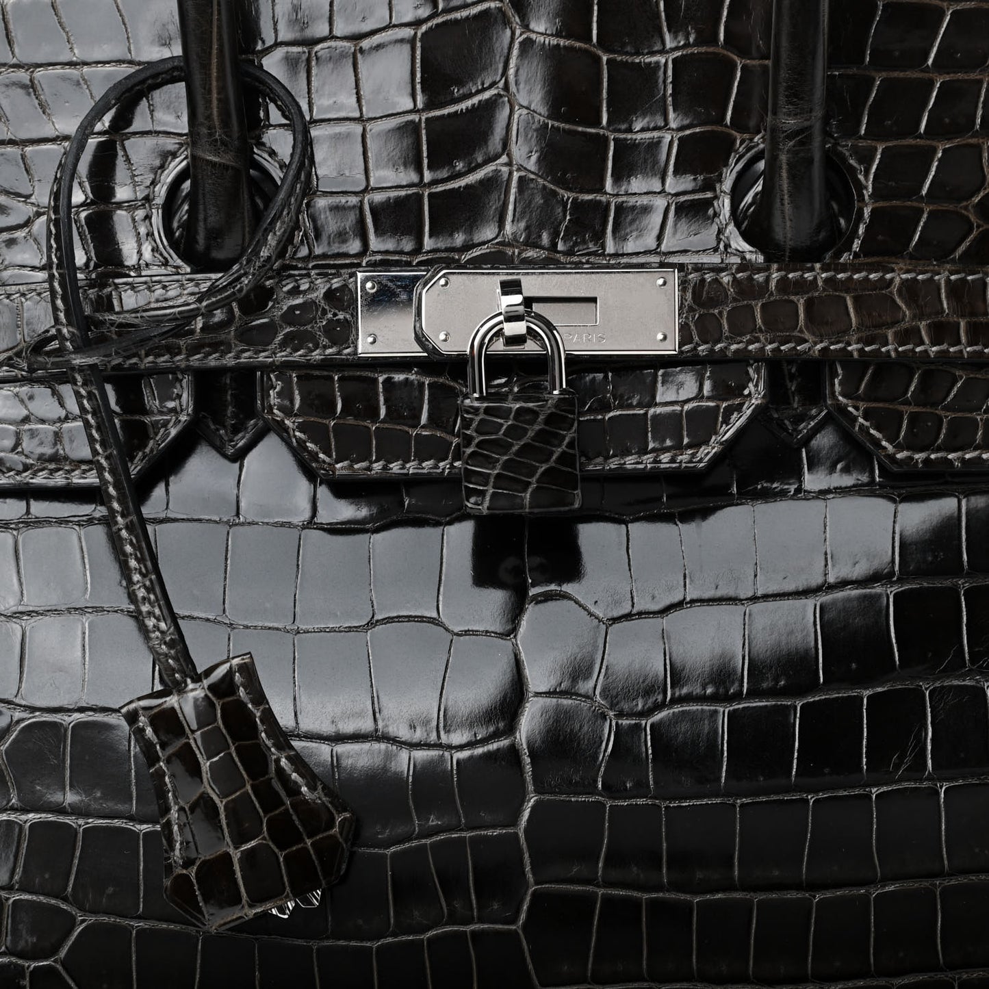 Shiny Porosus Crocodile Birkin 35 Graphite