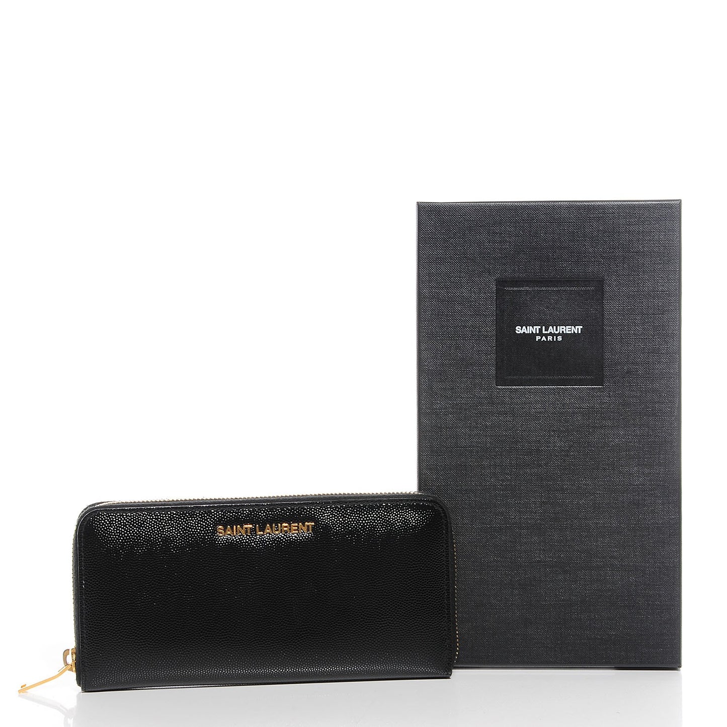 Patent Grain De Poudre Classic Letters Zip Around Wallet Black