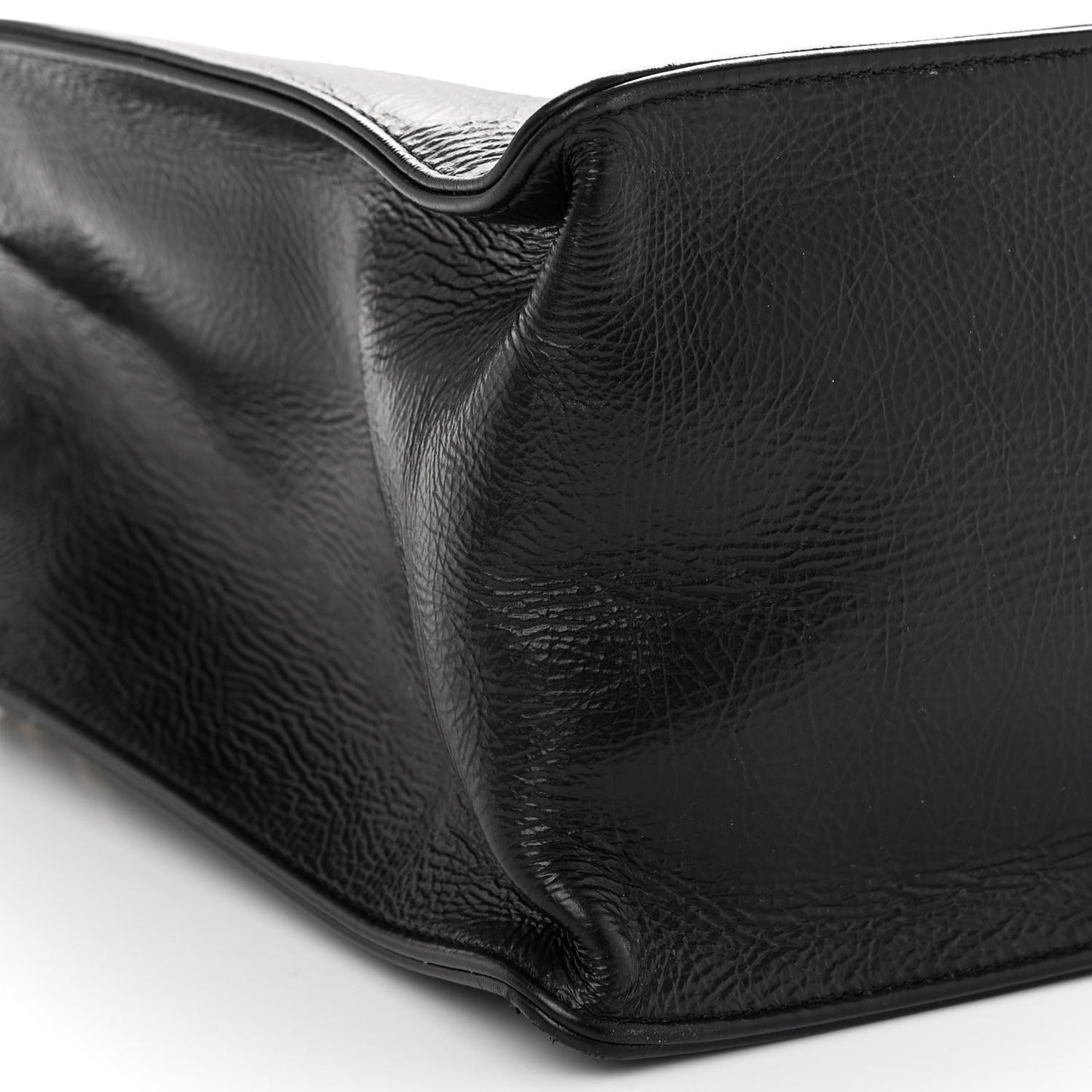 Shiny Aged Calfskin Shopping Bag Black