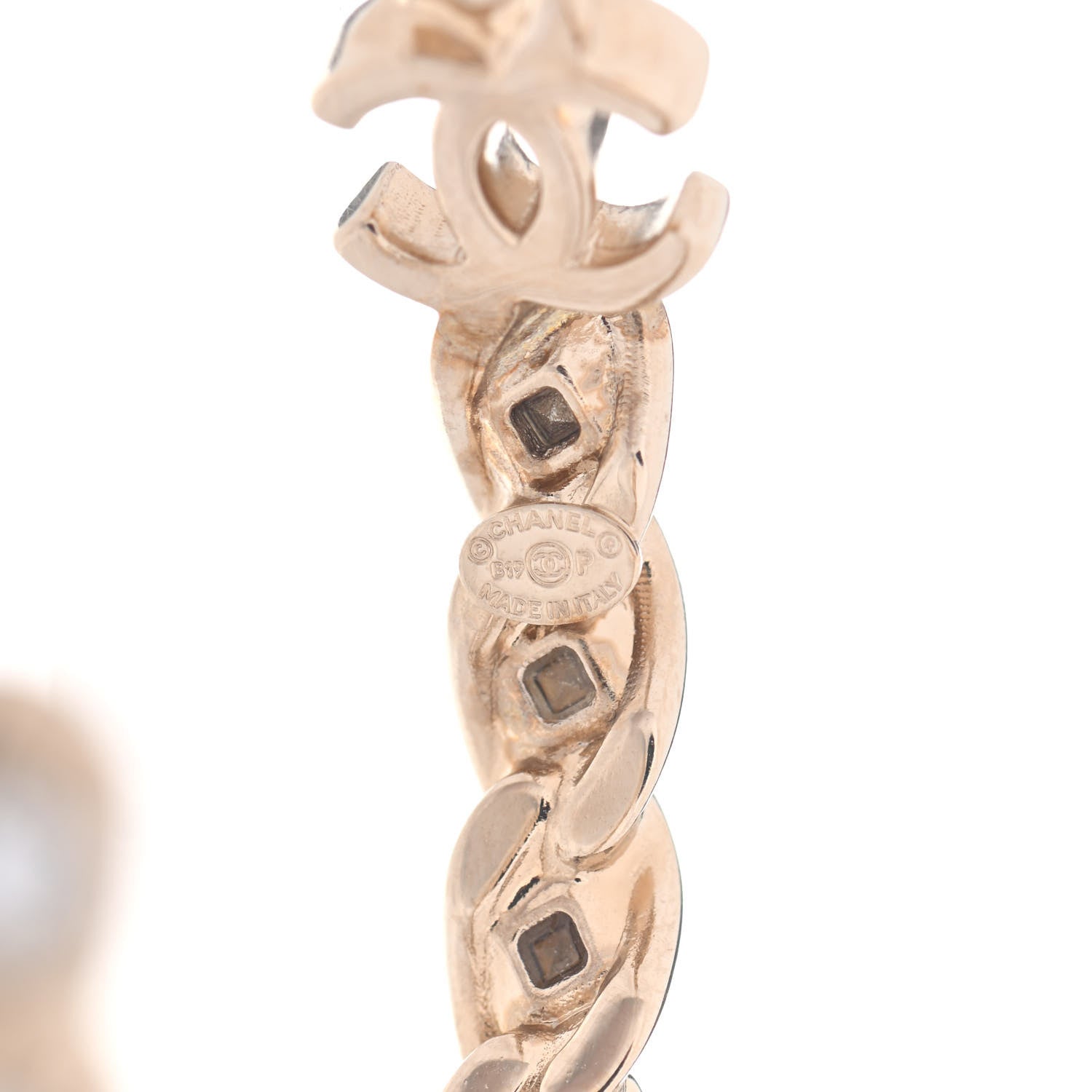 Chanel Crystal CC Hoop Earrings Gold 4 of 4