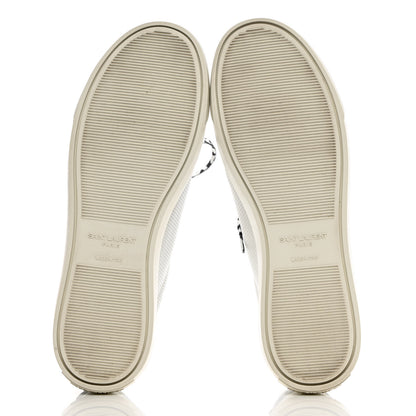 Saint Laurent Perforated Calfskin Cheetah Print Andy Low Top Sneakers 38.5 White Black 5 of 14