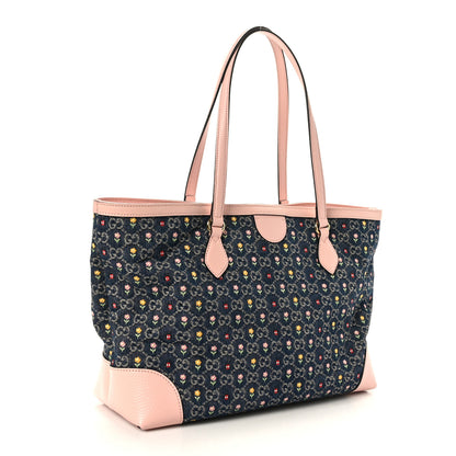 Gucci New Denim Dollar Calfskin Floral GG Monogram Medium Ophidia Shopping Tote Blue Tea Multicolor Powder Pink 3 of 9