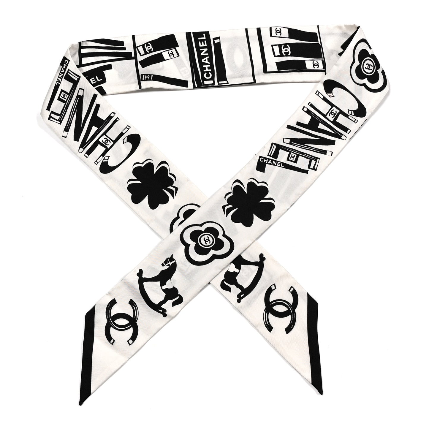 Silk CC Logo Slim Bandeau Scarf White Black