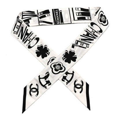 Chanel Silk CC Logo Slim Bandeau Scarf White Black 1 of 3
