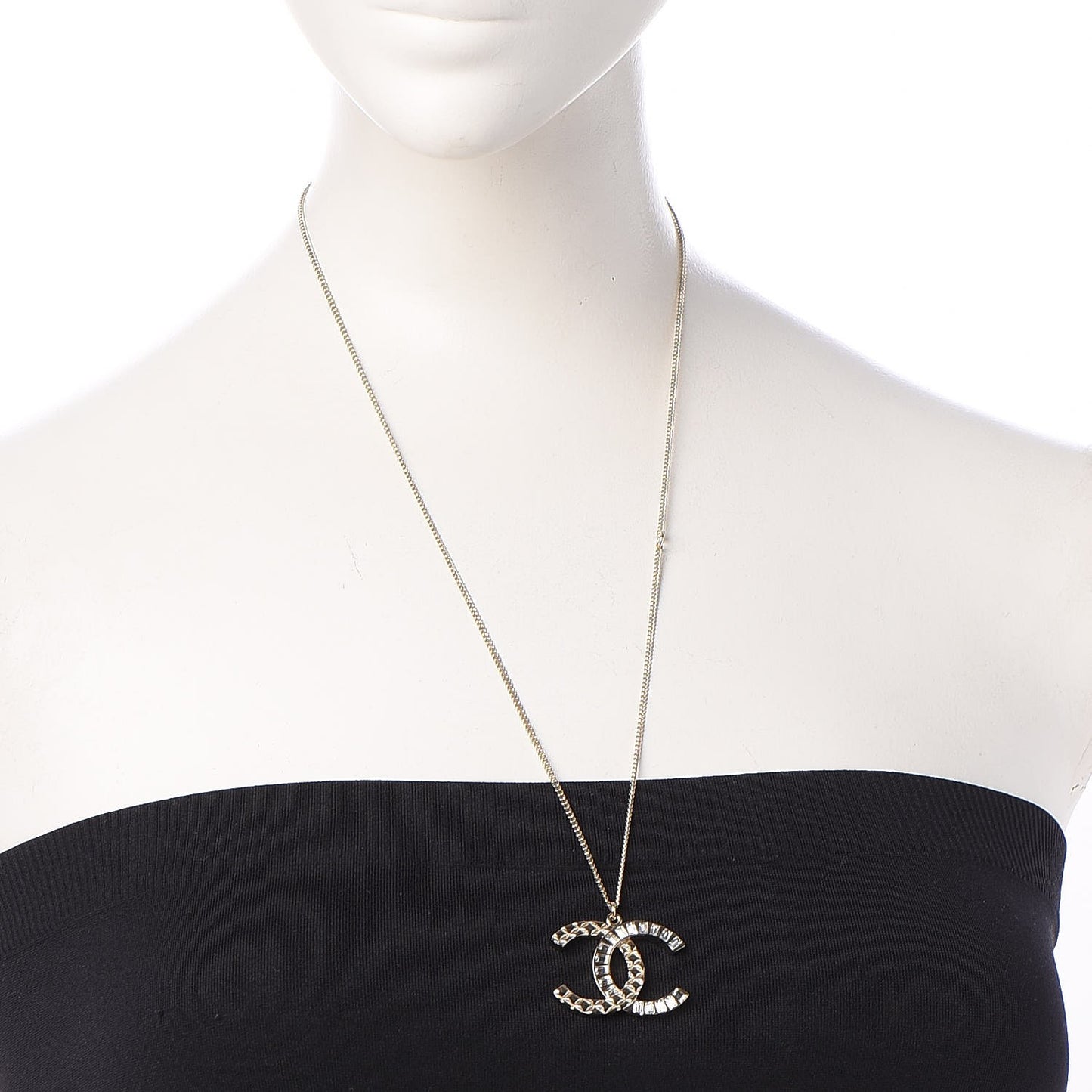 Baguette Crystal Quilted CC Pendant Necklace Gold