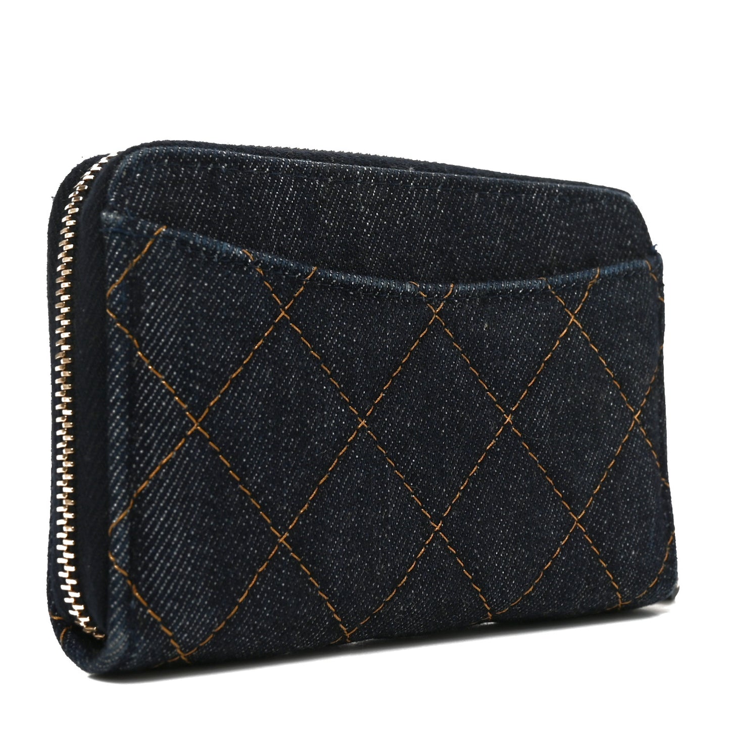 Denim Quilted Zip Coin Purse Dark Blue Orange
