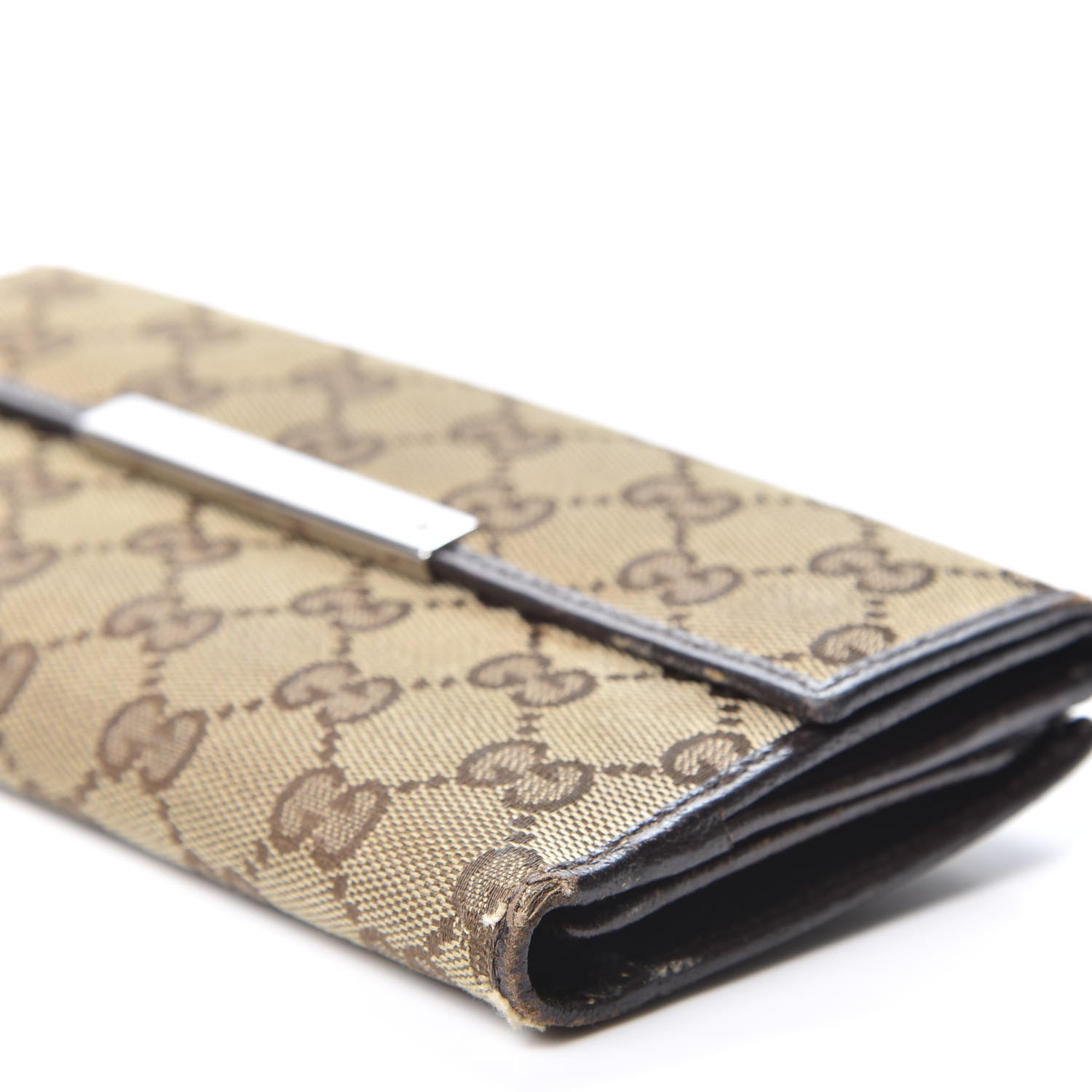 Gucci Monogram Metal Bar Continental Flap Wallet Beige Ebony Dark Brown 8 of 12