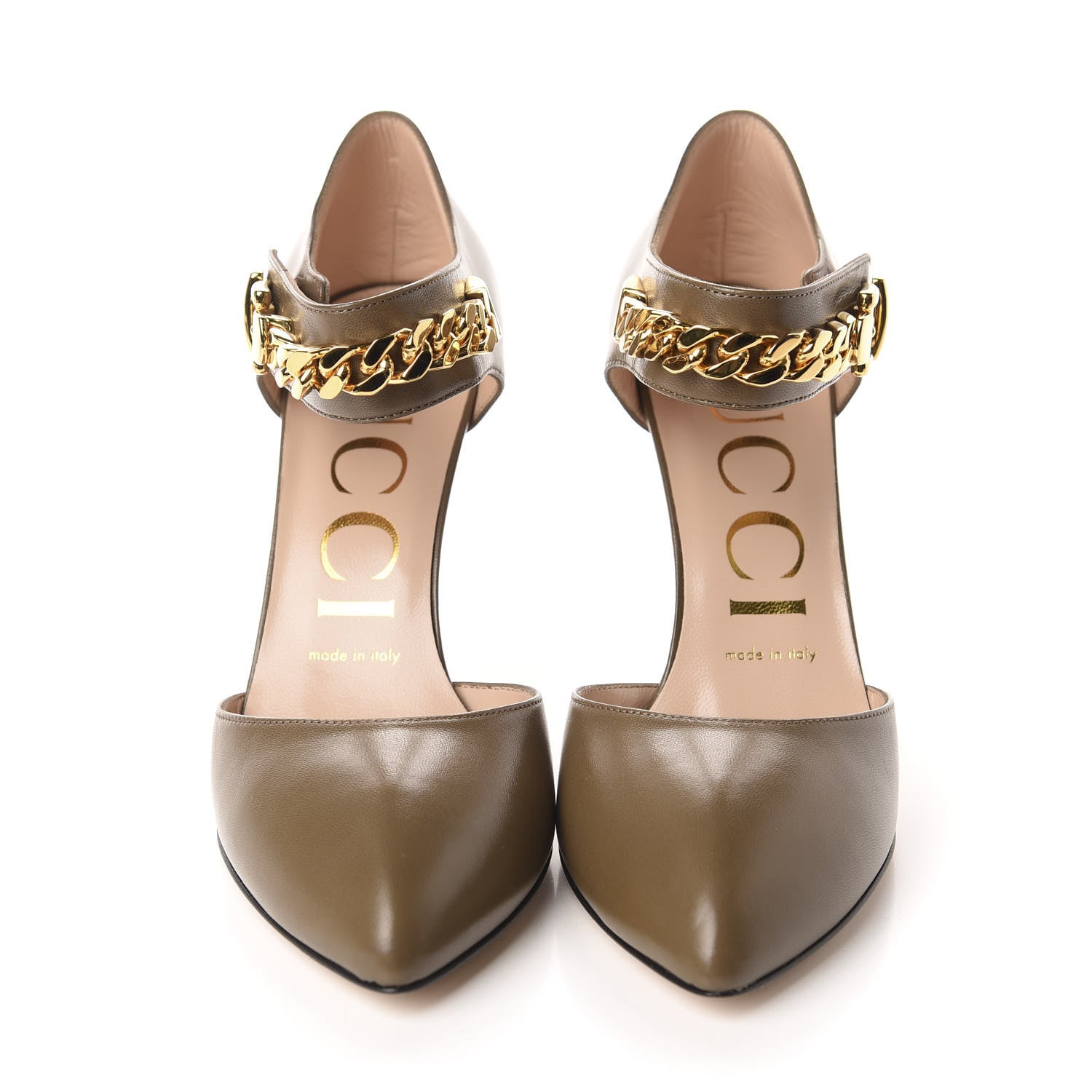 Gucci Calfskin Sylvie Chain Ankle Pumps 37 Mud 2 of 10