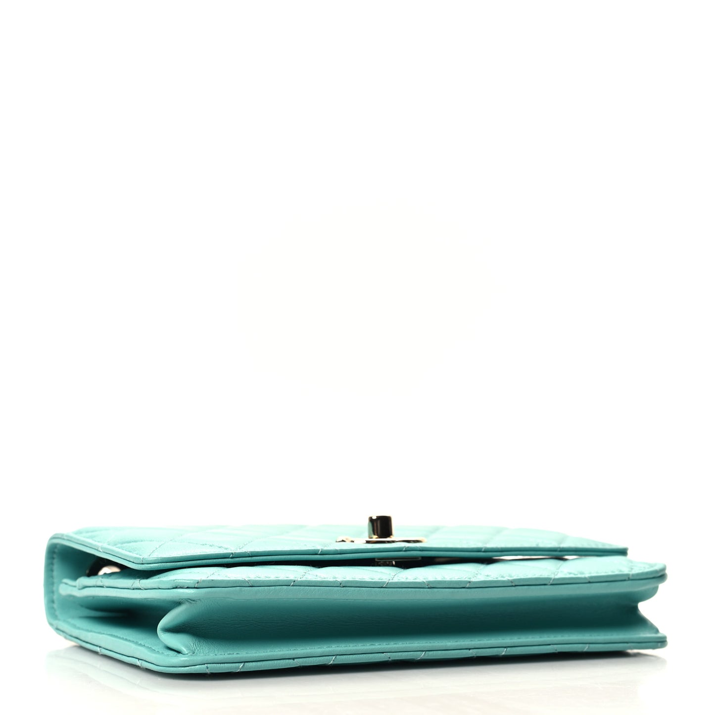 Lambskin Quilted Trendy CC Wallet On Chain WOC Turquoise