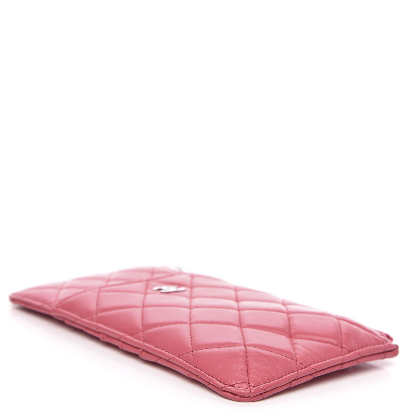 Lambskin Quilted Classic Flat Wallet Pouch Pink