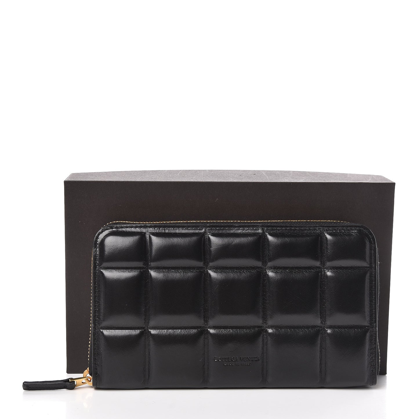 Calfskin Padded Paper Zip Wallet Black