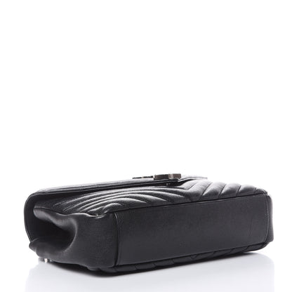 Saint Laurent Sheepskin Matelasse Chevron Monogram Medium College Bag Black 5 of 11