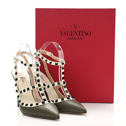 Valentino Garavani Nappa Rockstud Ankle Strap 100mm Pumps 40.5 Army Green Light Ivory 9 of 9
