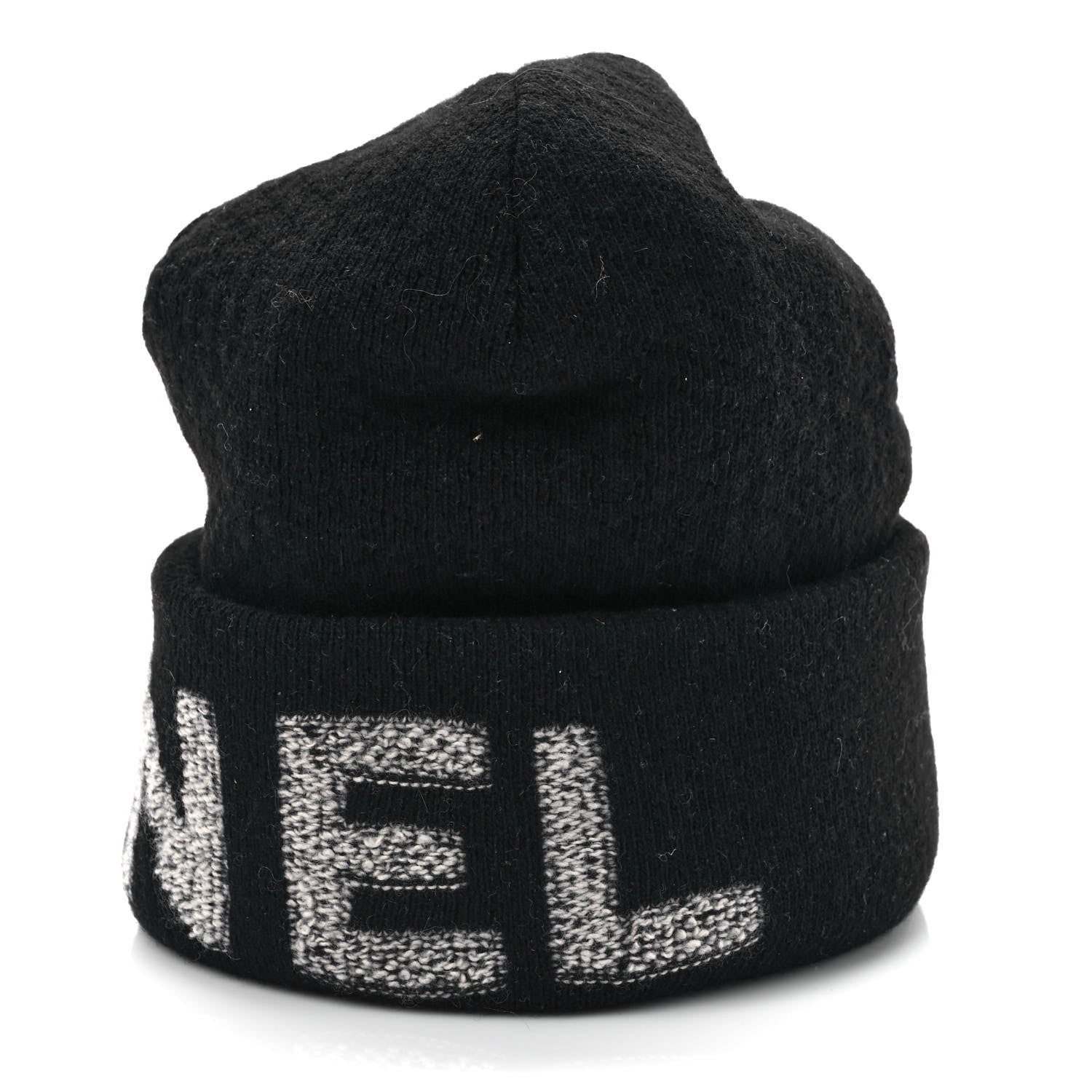 Chanel Wool Cashmere Logo Beanie Hat Black Light Grey 5 of 8