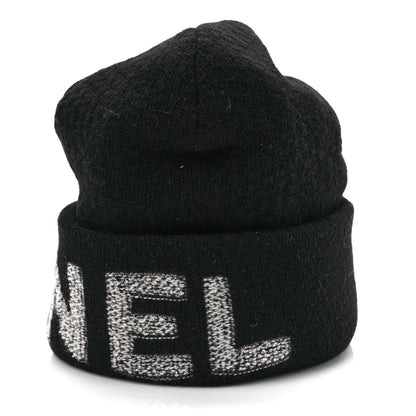 Chanel Wool Cashmere Logo Beanie Hat Black Light Grey 5 of 8