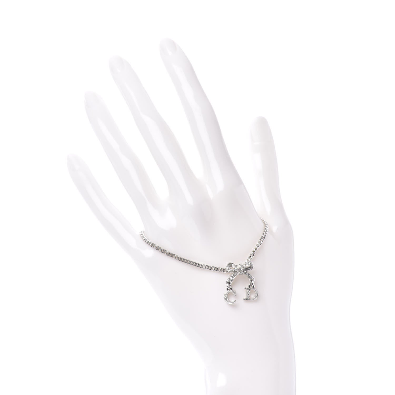 Christian Dior Crystal Bow CD Logo Bracelet Silver 2 of 4