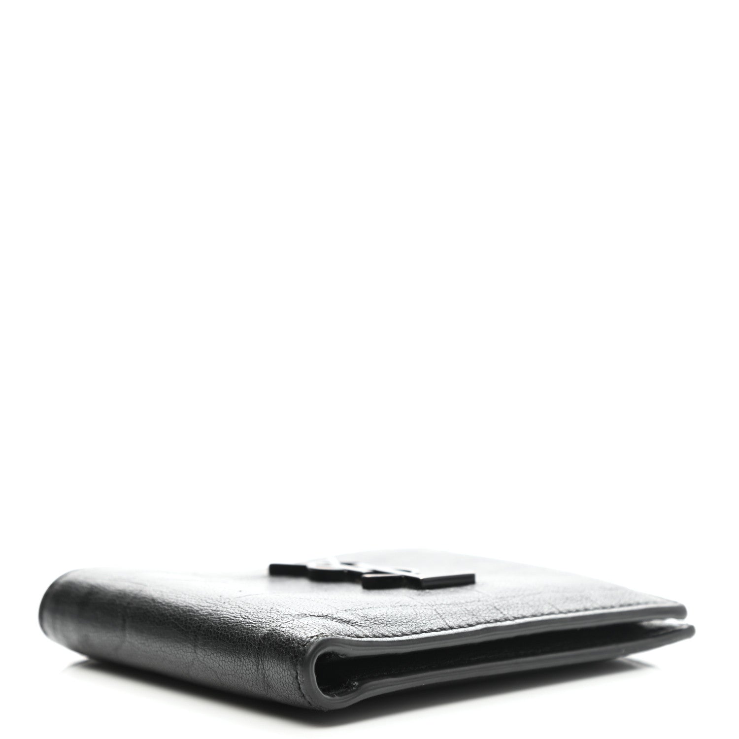 Saint Laurent Calfskin Crocodile Embossed Monogram Bifold Wallet Black 4 of 11