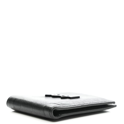 Saint Laurent Calfskin Crocodile Embossed Monogram Bifold Wallet Black 4 of 11