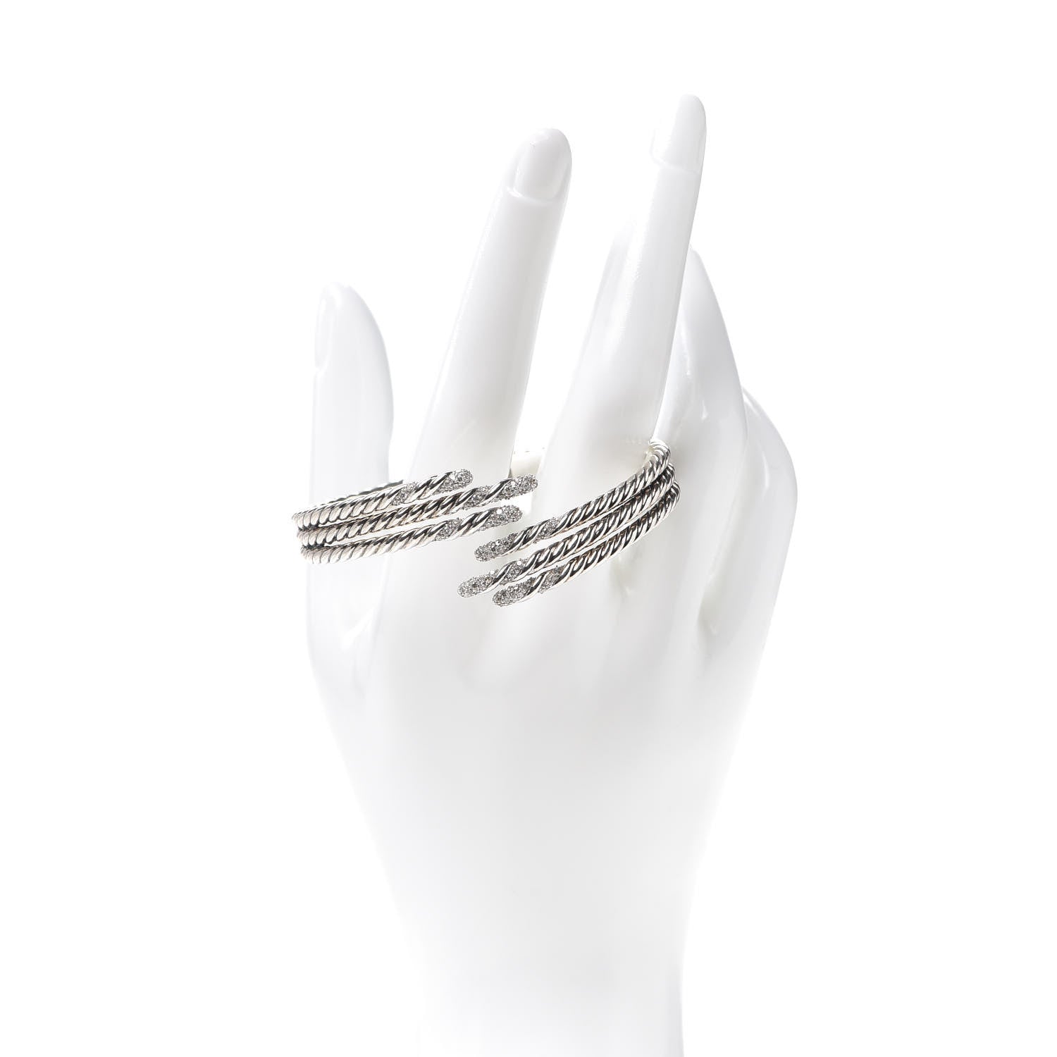 David Yurman Sterling Silver Diamond 3-Row Open Willow Bracelet 2 of 5
