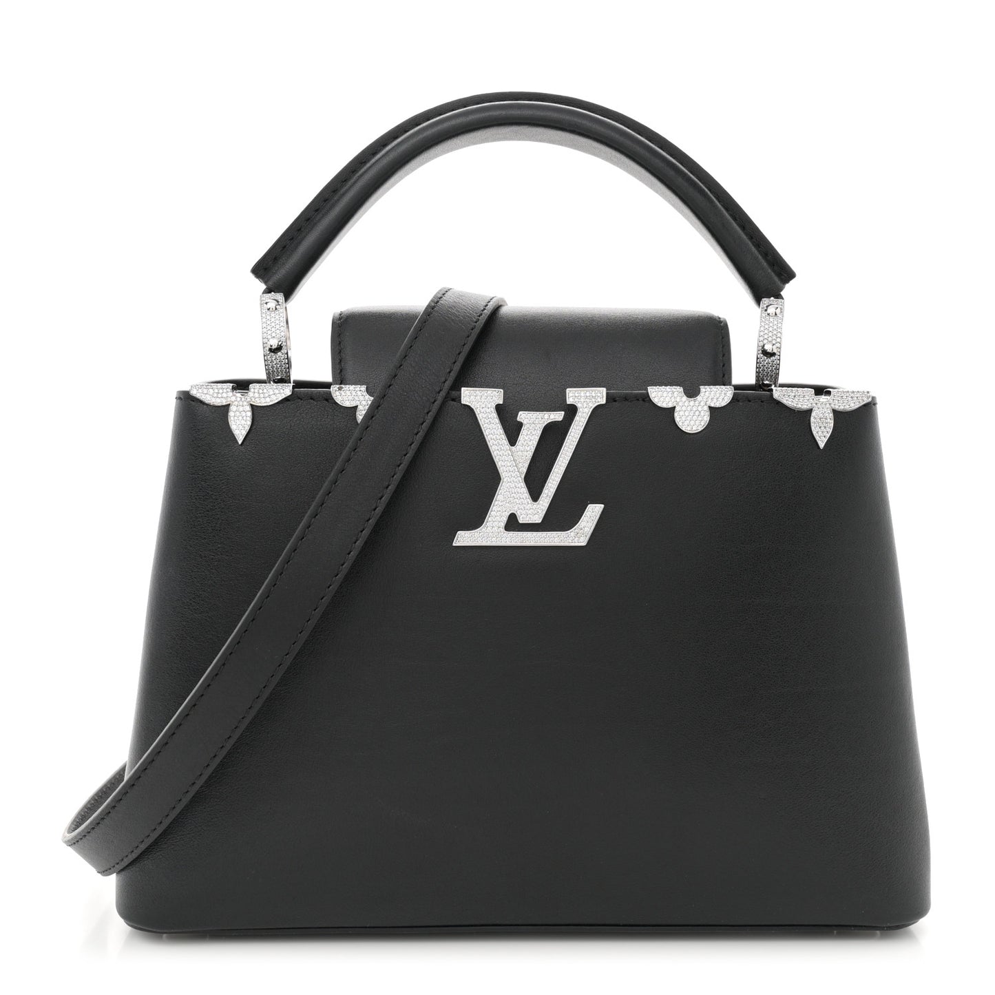 Smooth Calfskin Crystal Flowers Capucines BB Black