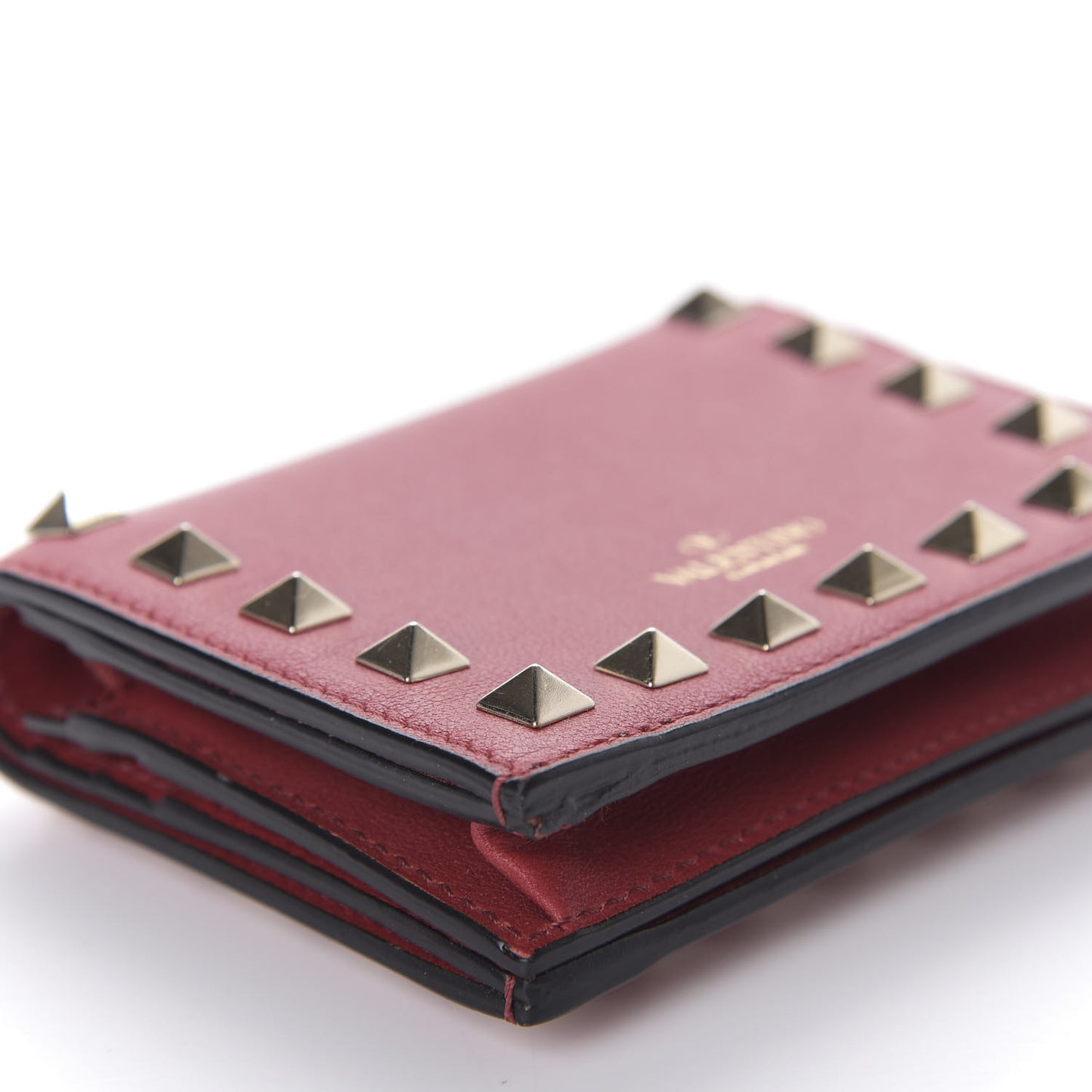 Calfskin Rockstud French Flap Wallet Rubino