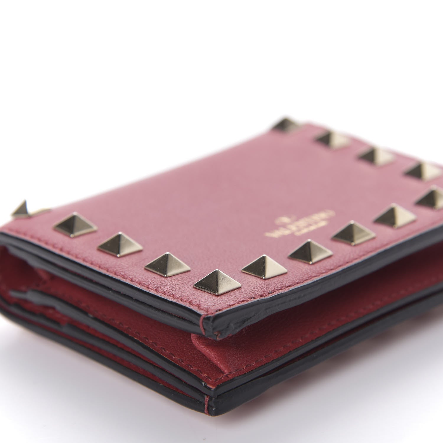 Valentino Garavani Calfskin Rockstud French Flap Wallet Rubino 6 of 12