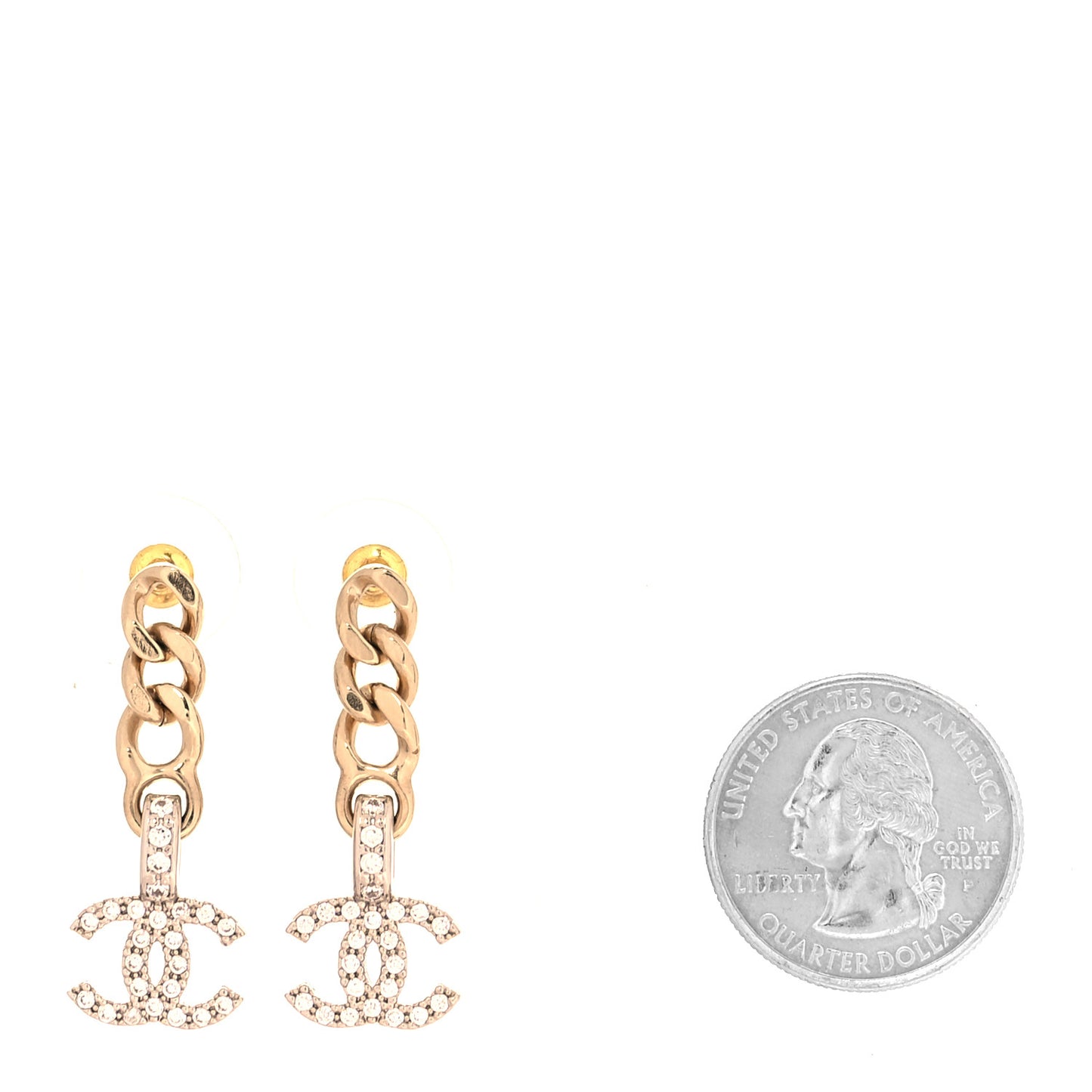 Metal Crystal CC Chain Drop Earrings Gold