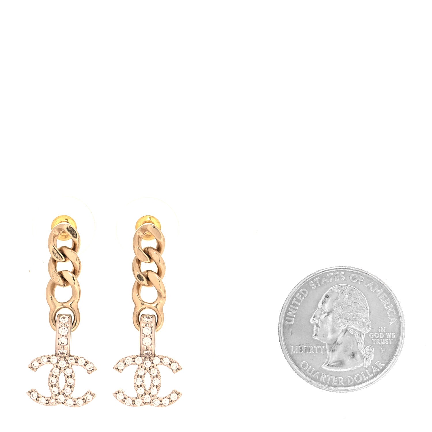 Chanel Metal Crystal CC Chain Drop Earrings Gold 2 of 4