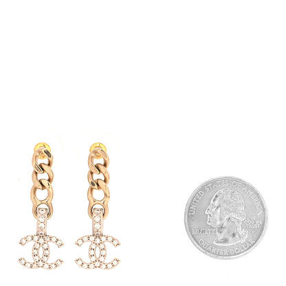Chanel Metal Crystal CC Chain Drop Earrings Gold 2 of 4
