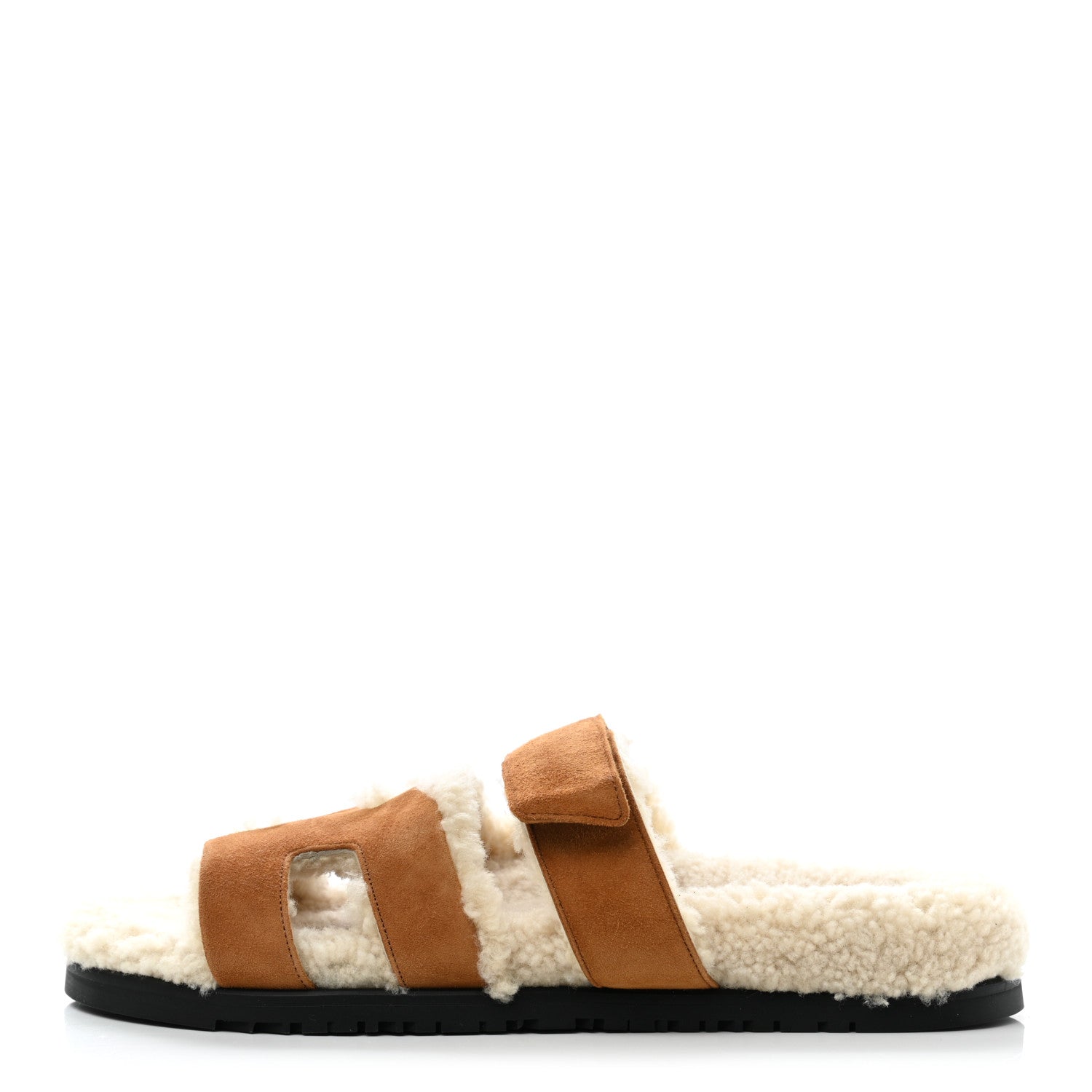 Hermes Suede Goatskin Woolskin Womens Chypre Sandals 40.5 Naturel Ecru 1 of 8