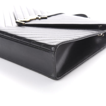 Saint Laurent Smooth Calfskin Matelasse Chevron Large Monogram Satchel Black 7 of 8