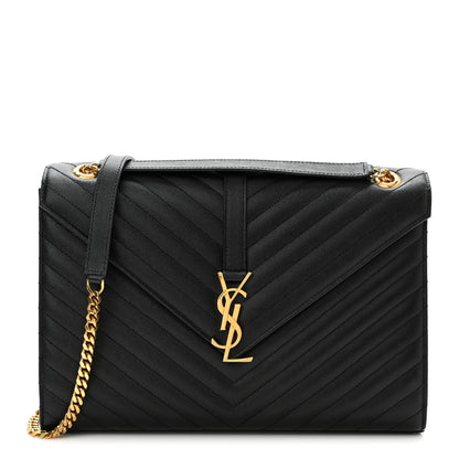 Saint Laurent Grain De Poudre Matelasse Chevron Large Monogram Satchel Black 1 of 11