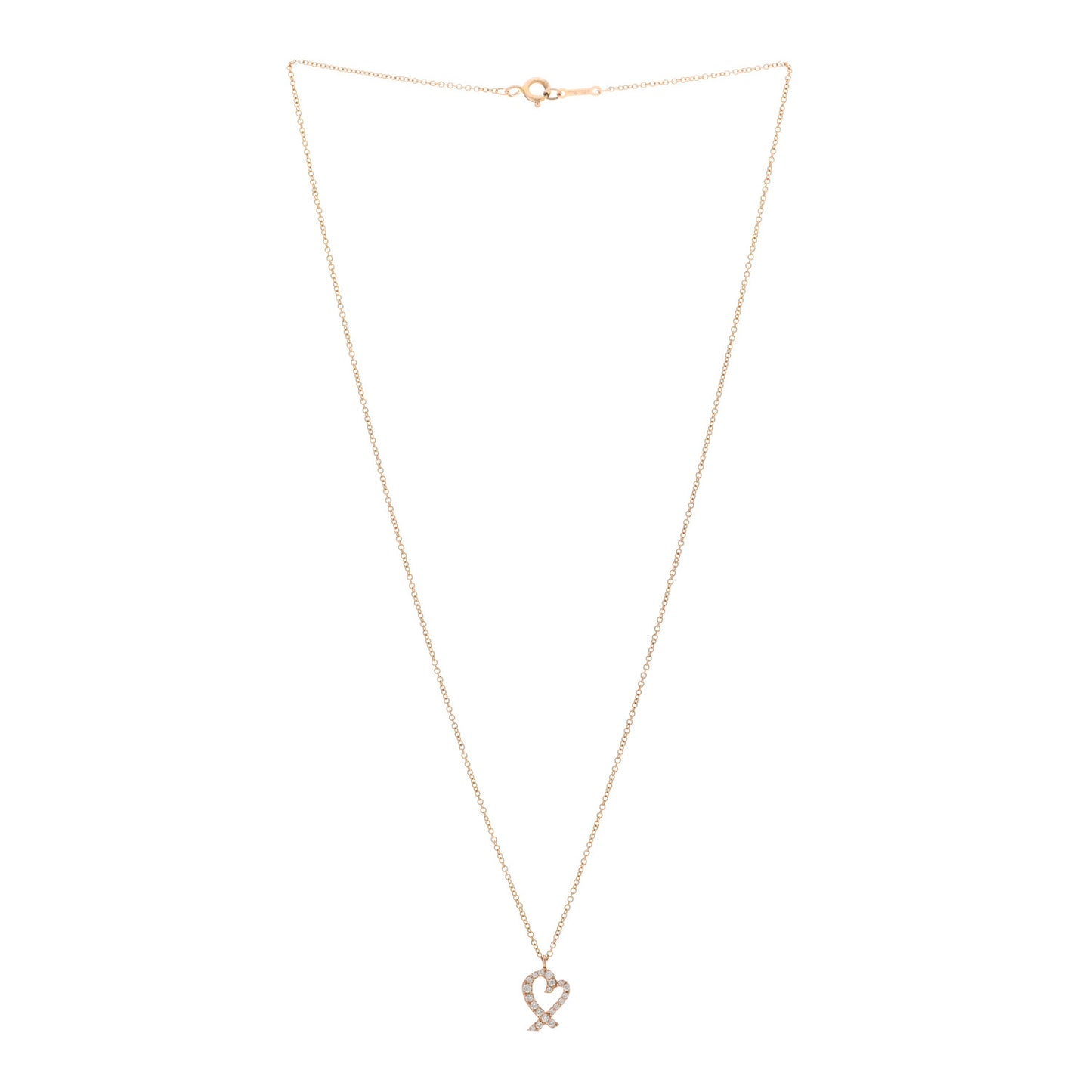 18K Rose Gold Diamond Mini Paloma Picasso Loving Heart Pendant Necklace