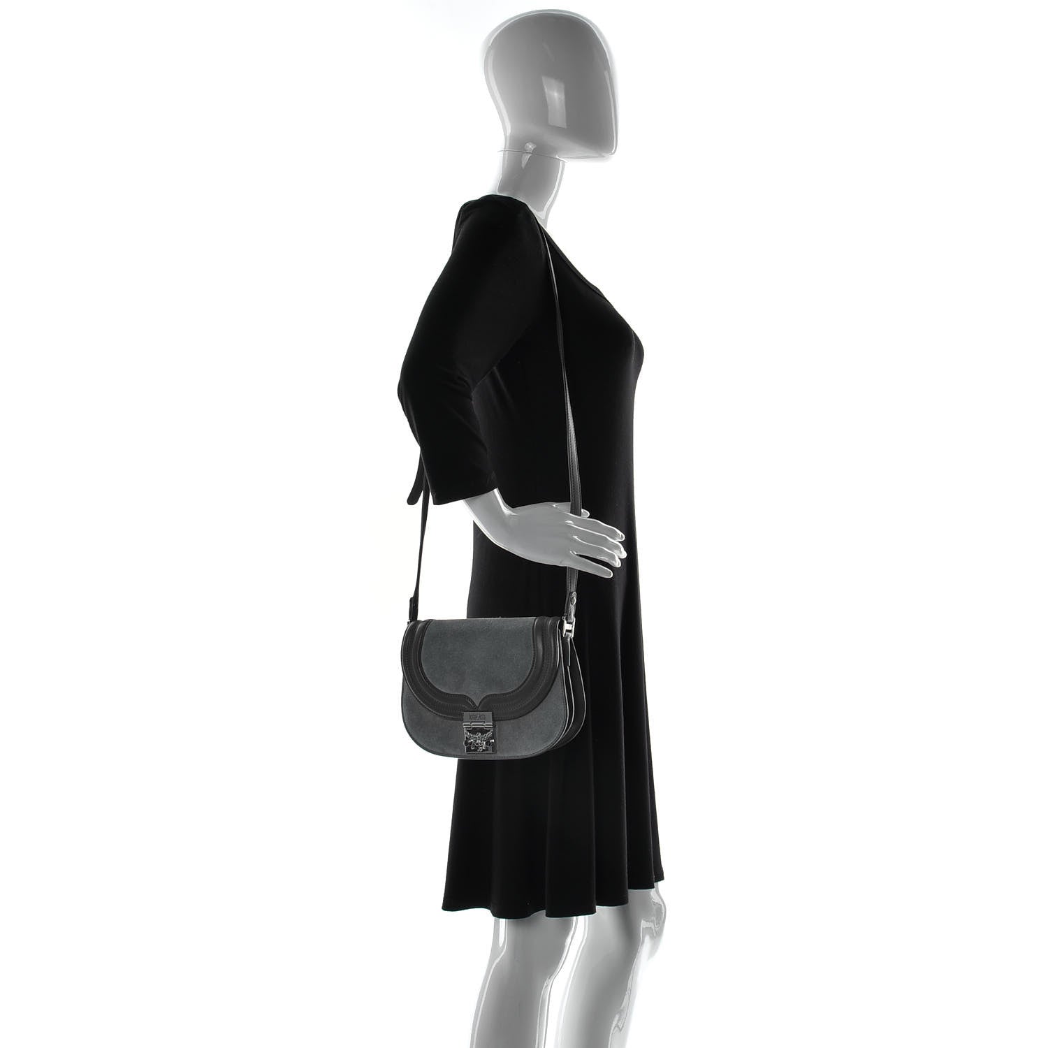 MCM Suede Calfskin Trisha Small Shoulder Bag Blue 3 of 12